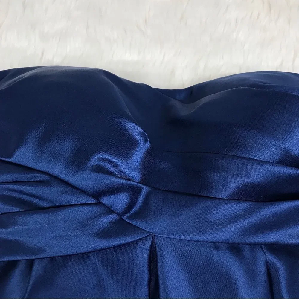 BILL LEVKOFF Navy Blue Strapless Satin Dress Short Bridesmaid‎ Formal Size 0